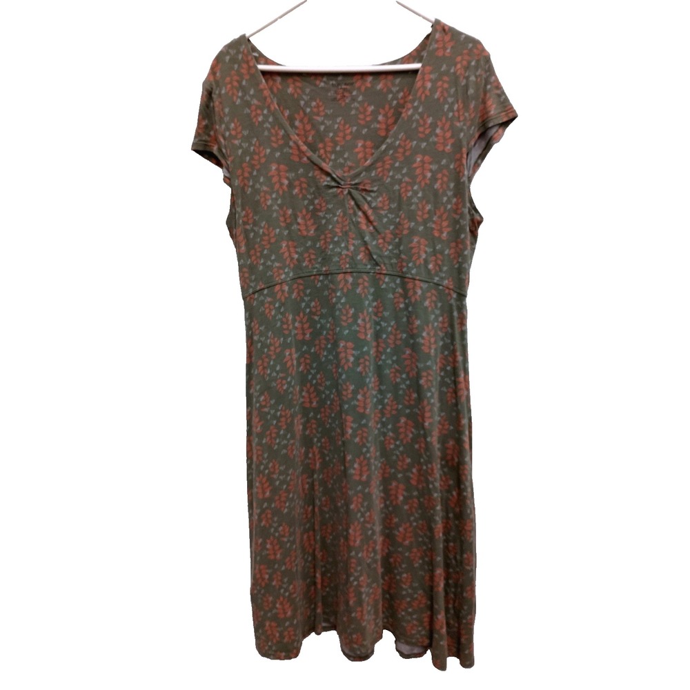 Toad&Co Dress Womens Large Green Leaf Print Organic Cotton Sustainable Casual